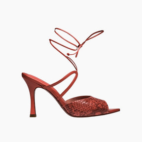 Red high-heeled sandal with thin straps 