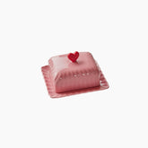 Ceramic Butter Dish with Red Heart - Pink