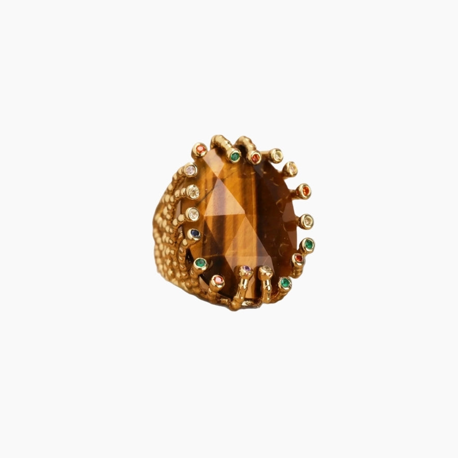 Statement Adjustable Ring W/Stone Brown