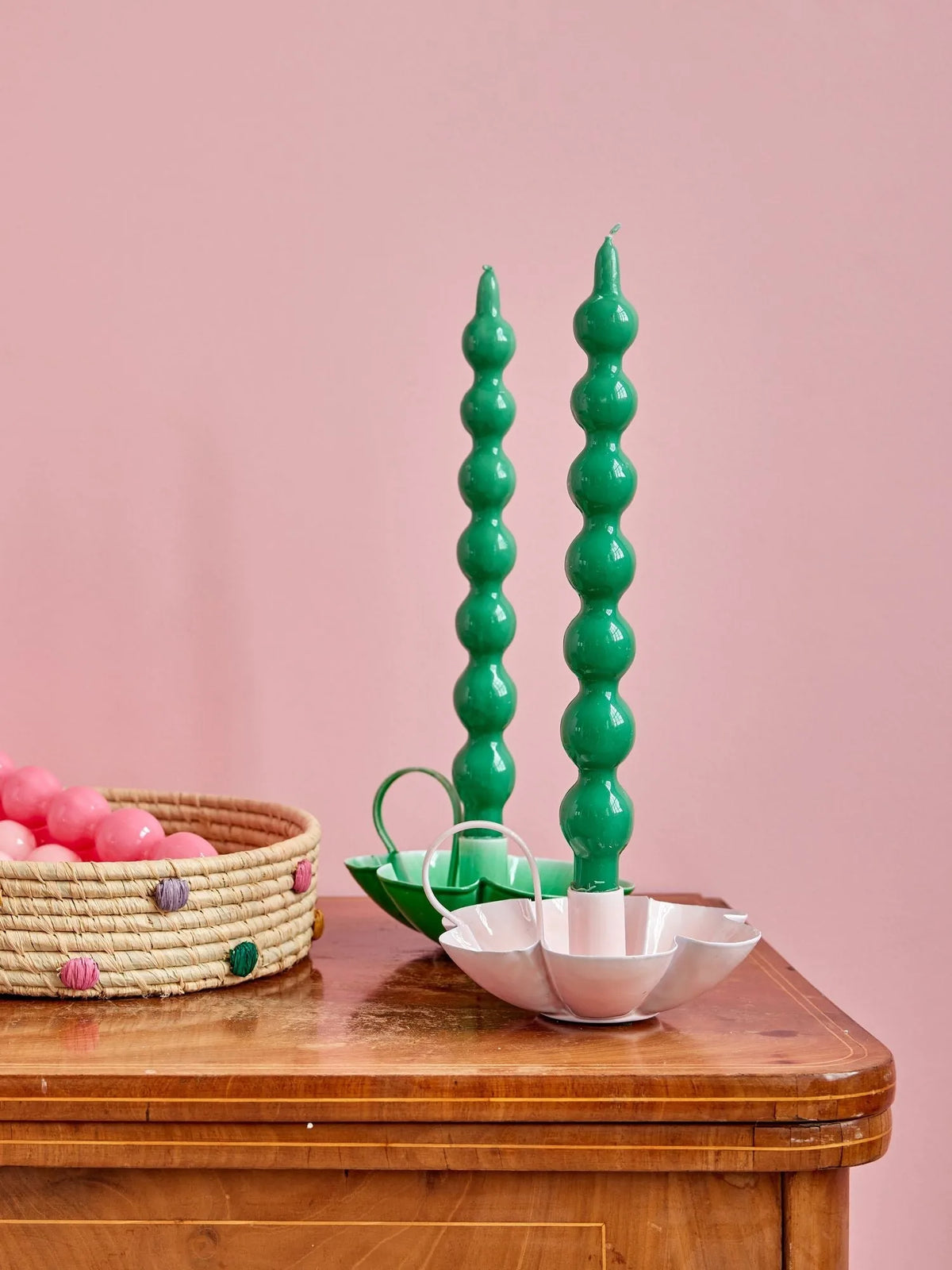 Metal Flower Shape Candle Holder in Green