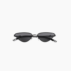 Black cat-eye sunglasses with striped arms 