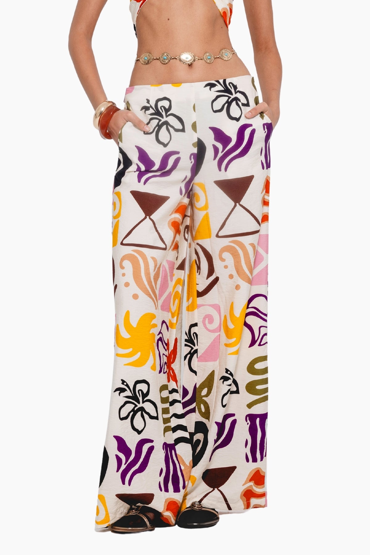 Person wearing a colorful patterned pants