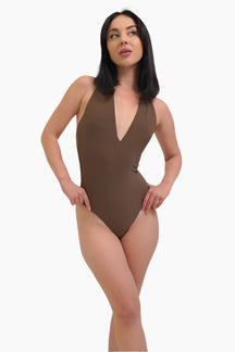 REGINA - V neck bodysuit, coffee