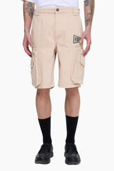 Beige cargo shorts with a patch 