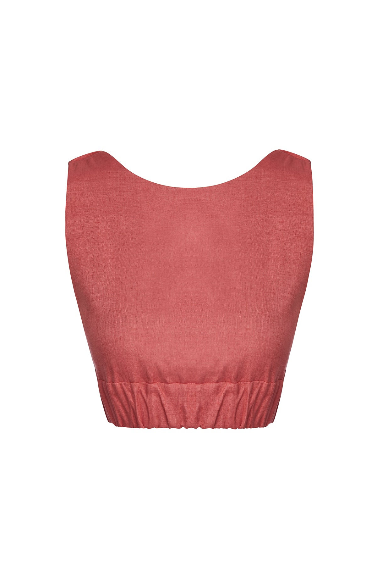Red crop top on a white background