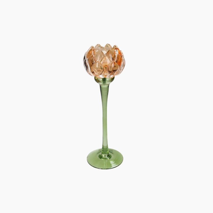 KAL-4211 Candle Holder Flower Glass Orange 8x8x25cm