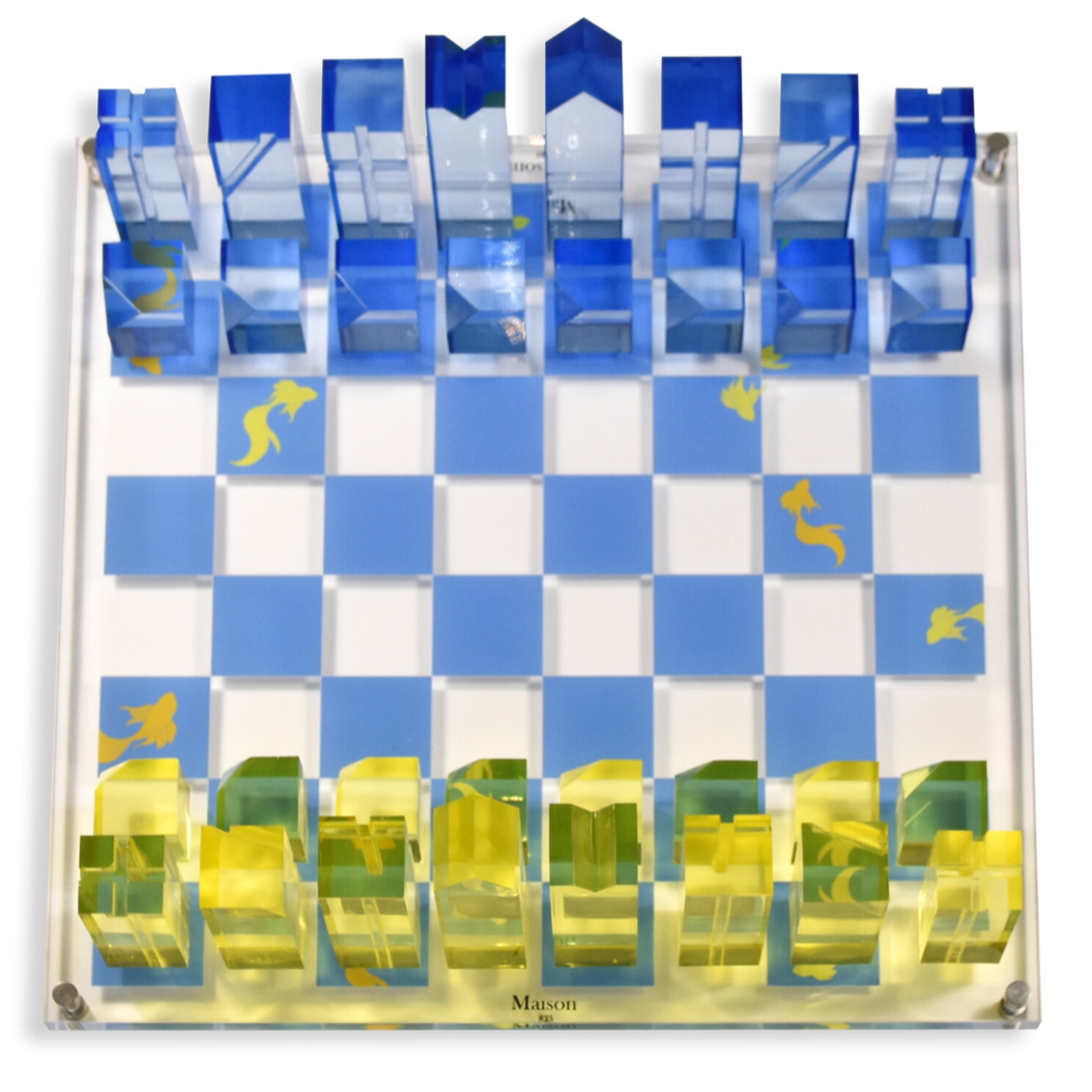 Acrylic Chess Board - Koi Pond Blue