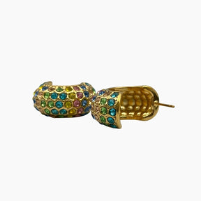 Gold hoop earrings with colorful gemstones
