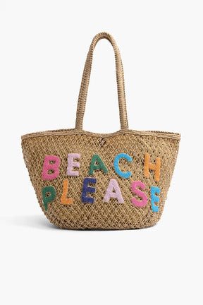 Beach Please Beaded Macrame Jute Tote