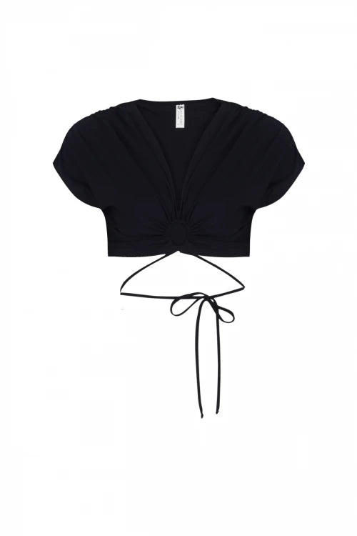 Cropped Drawstring Hem Blouse