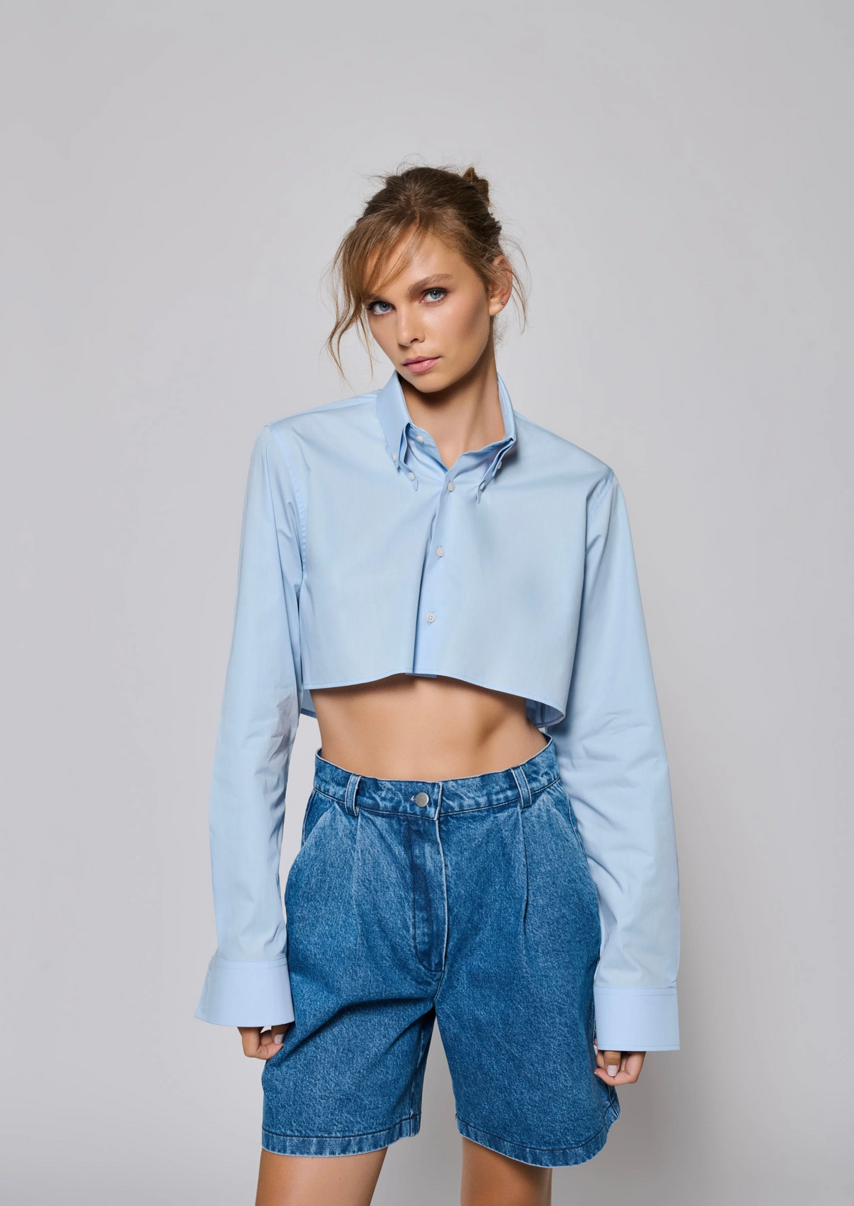 Blue Bubble Crop Shirt