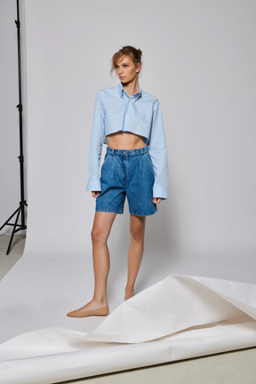 Blue Bubble Crop Shirt