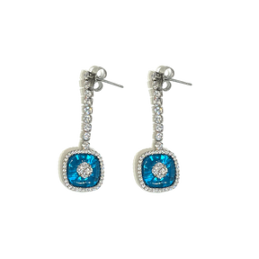 Cushion Blue Topaz Dangling Earring