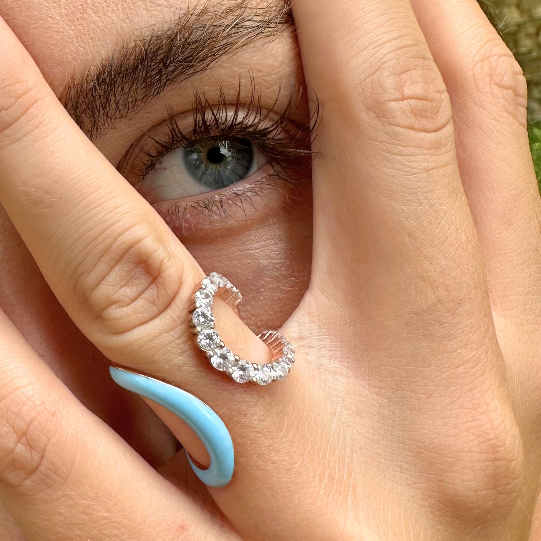 Blue Enamel Slide Crystals Ring