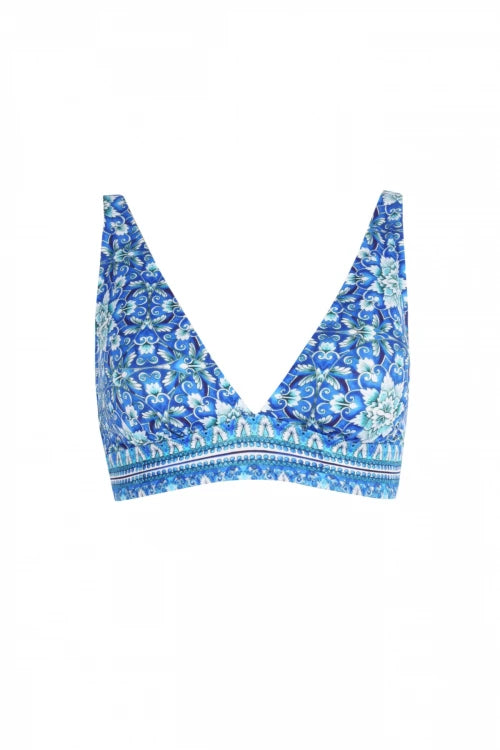 Blue Floral Patterned Bikini Top