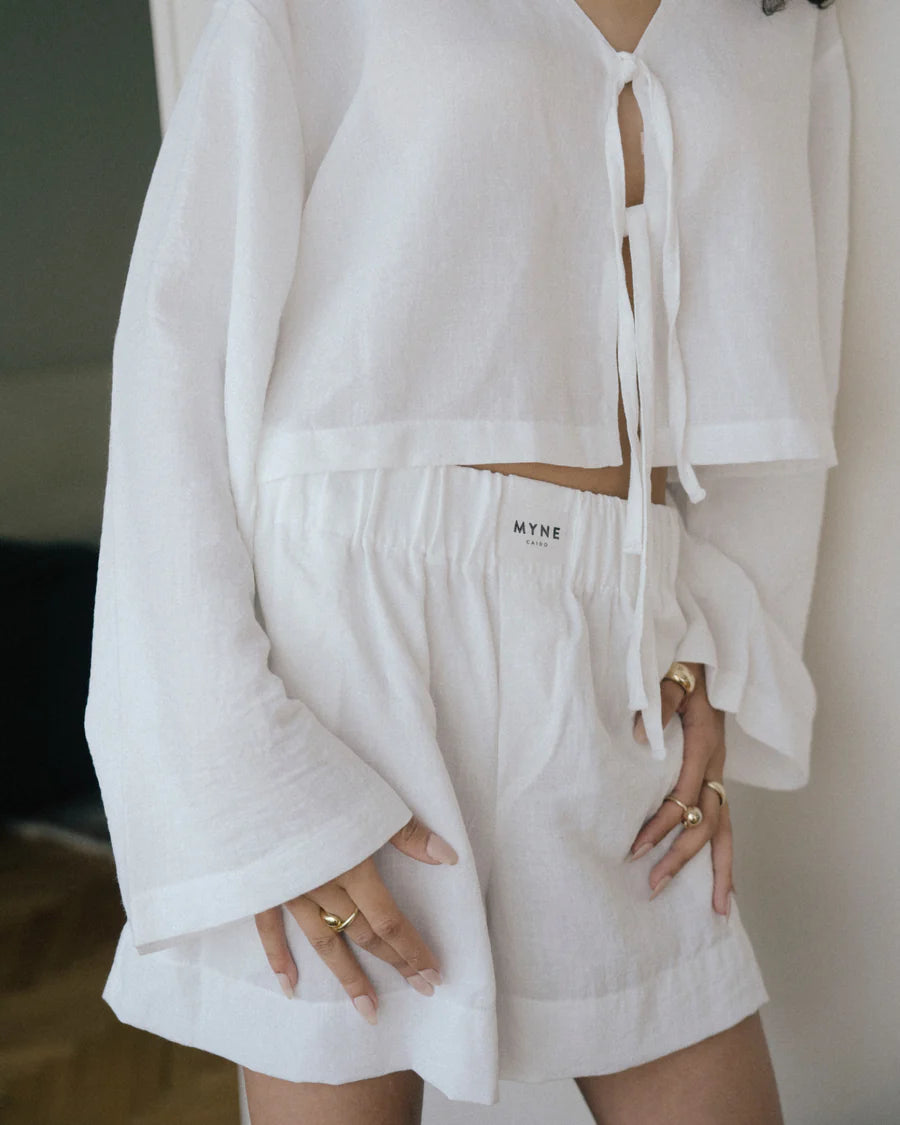 Boxy Linen Shorts - White