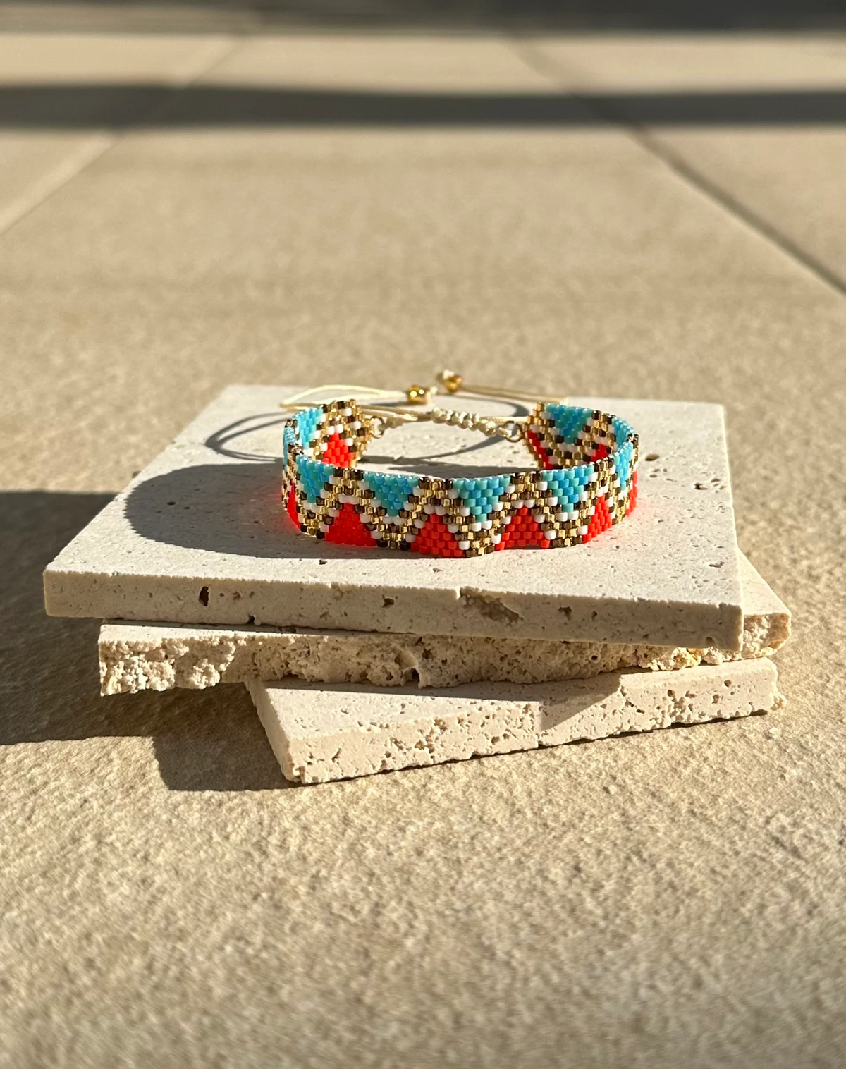 Braided Bracelet Medium Orange & Aquamarine