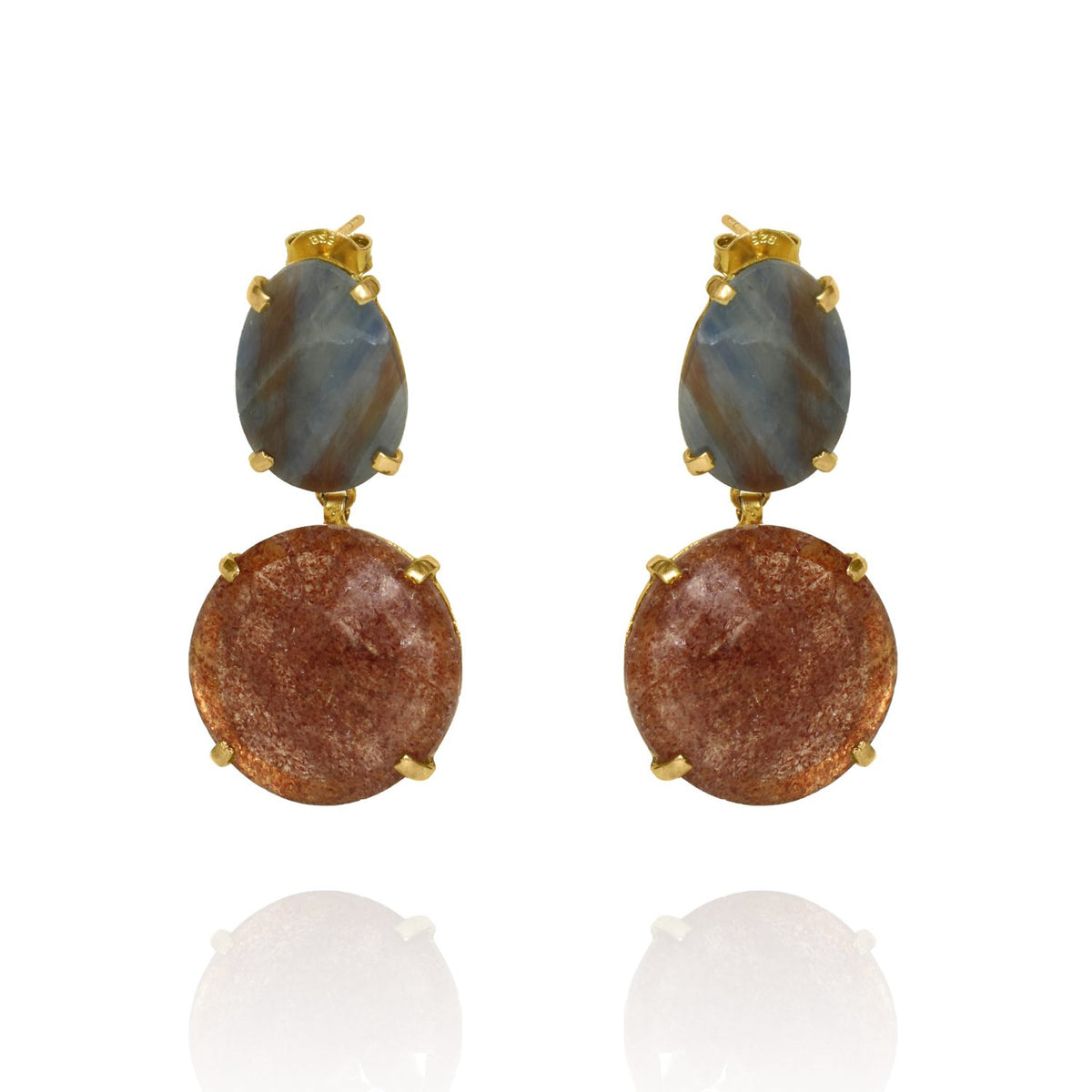 Byzantine Natural Mix  Sapphire Two Stones Earrings