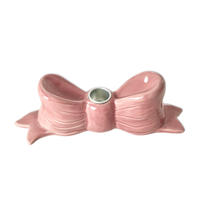 Ceramic Candle Holder in Bow Shape - Pink - Large