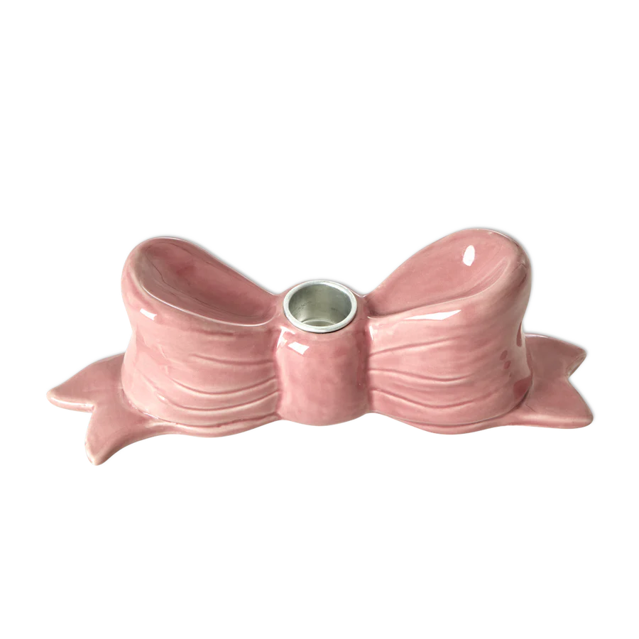 Ceramic Candle Holder in Bow Shape - Pink - Large