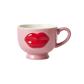 Ceramic Mug with Embossed Red Lips - Pink - 250 ml