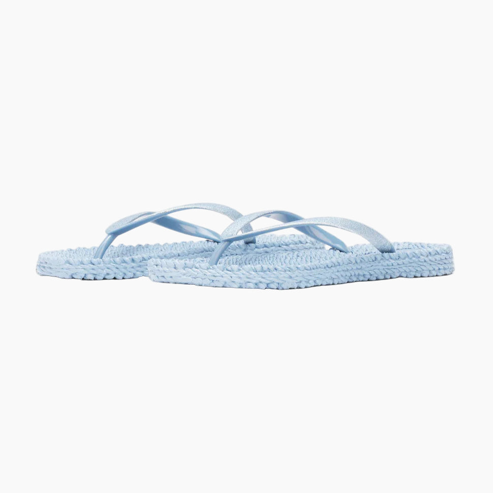Light blue flip-flops on a white background