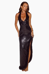 Courtney Faux Fur Trim Maxi Dress