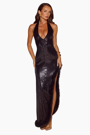 Courtney Faux Fur Trim Maxi Dress