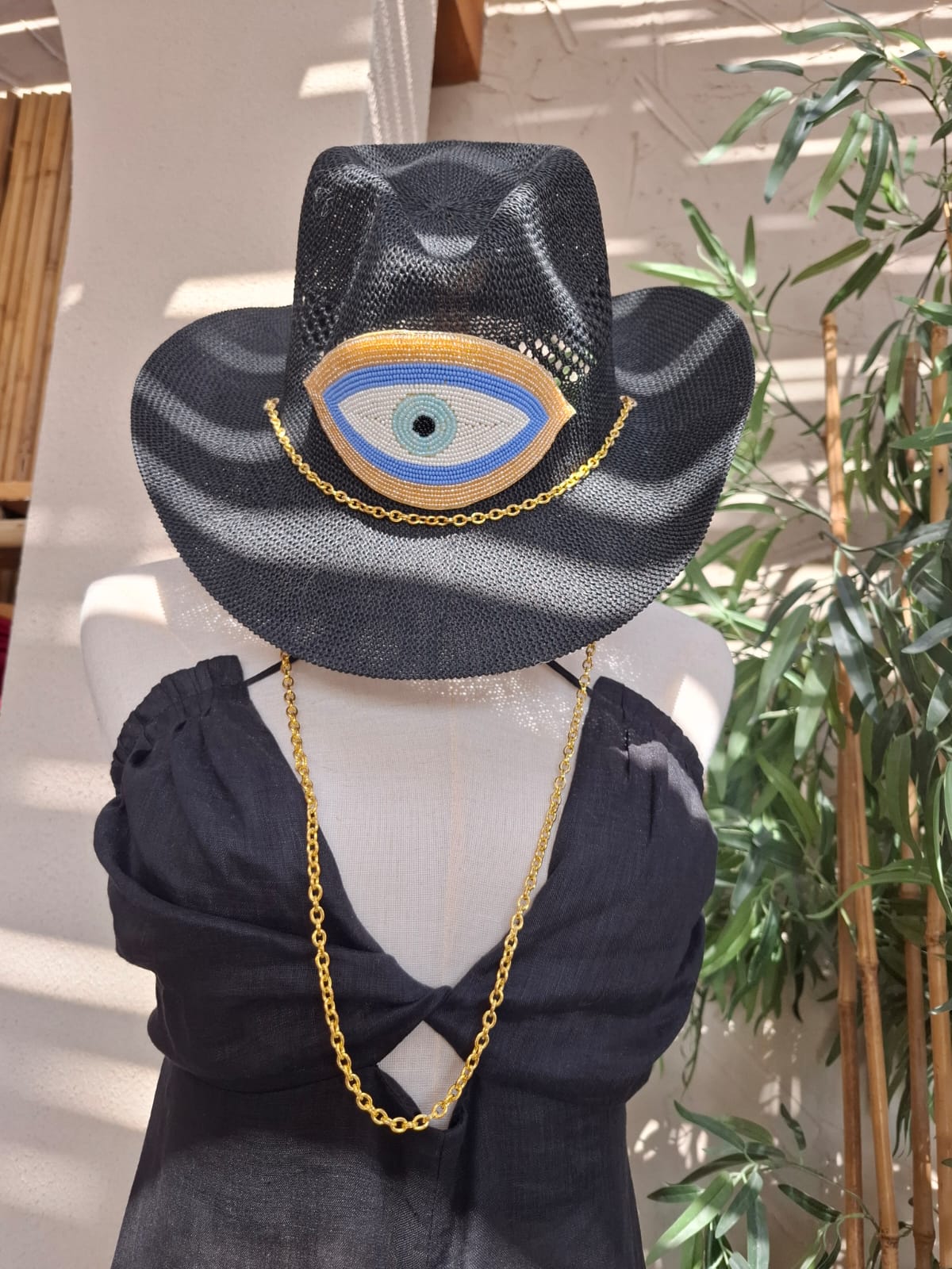 BB Hat Black w/ evil eye and chain