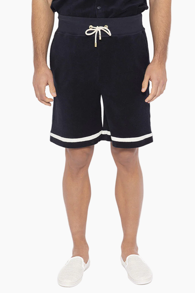 black shorts and shirts with white lines 