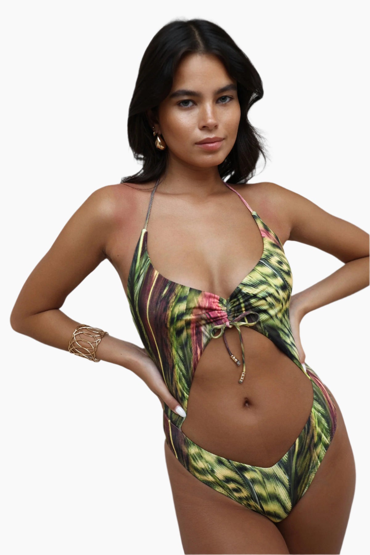 Woman wearing a colorful swimsuit 