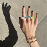 Colored Enamel 3 Oval Crystals Rectangular Ring