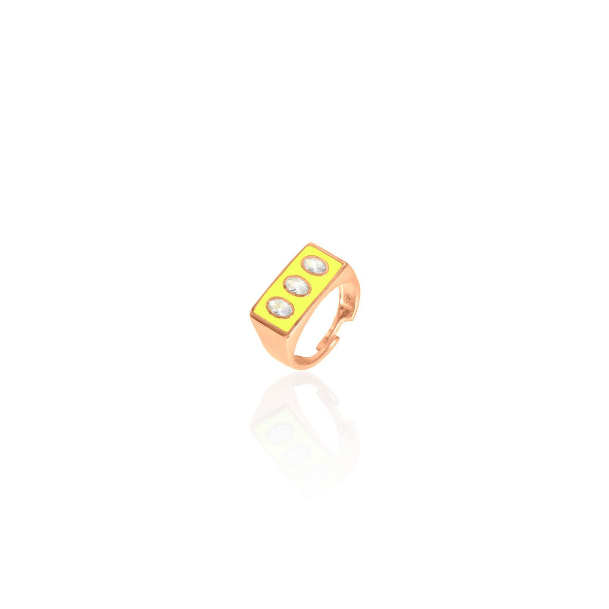 Colored Enamel 3 Oval Crystals Rectangular Ring