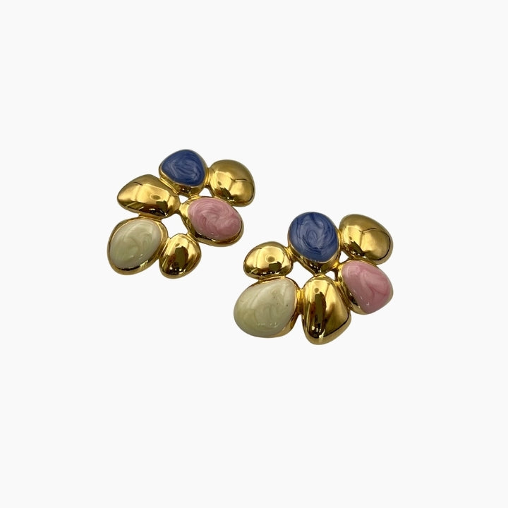 Gold earrings with multicolored stones 