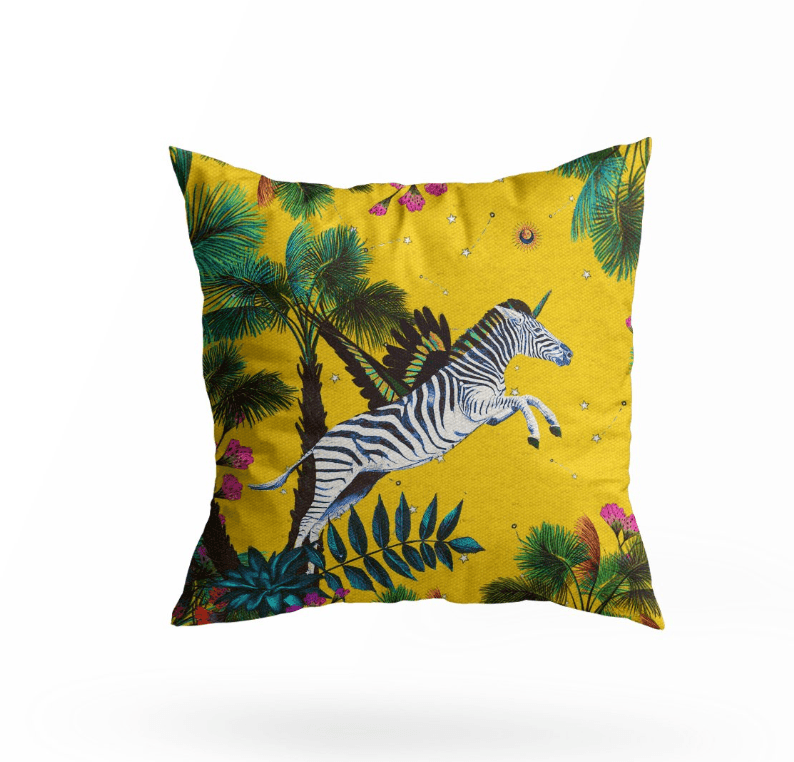 Wonderland Yellow Zebra Throw Pillow Cover - Vitelli Design Studio UAE