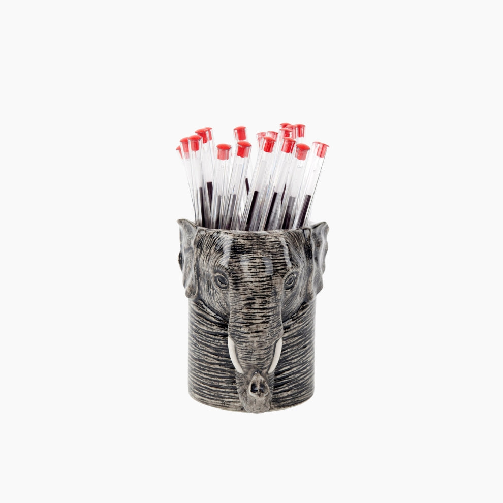 Elephant-shaped pen holder with pens