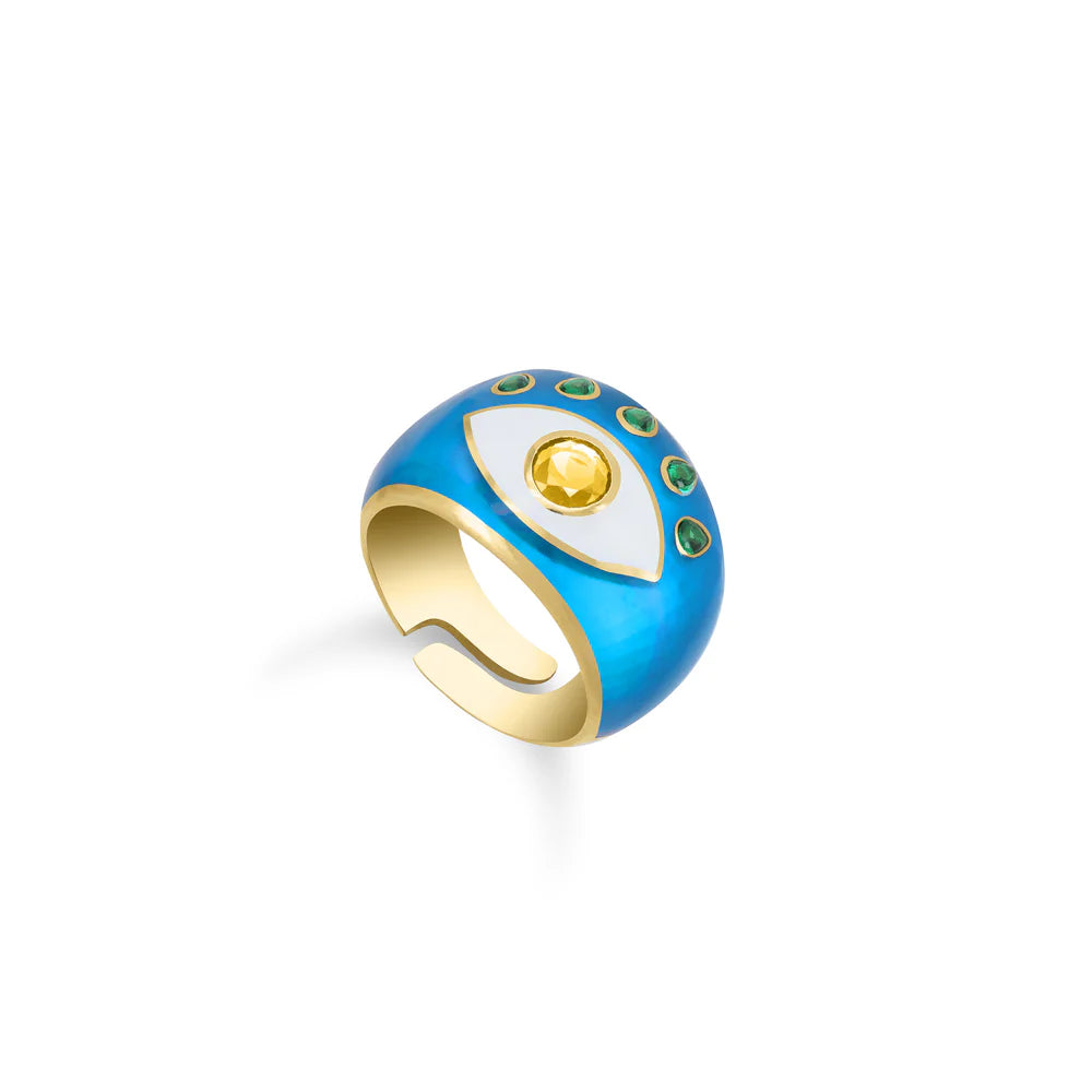 Enamel Engrave Chunky Evil Eye Dome Ring