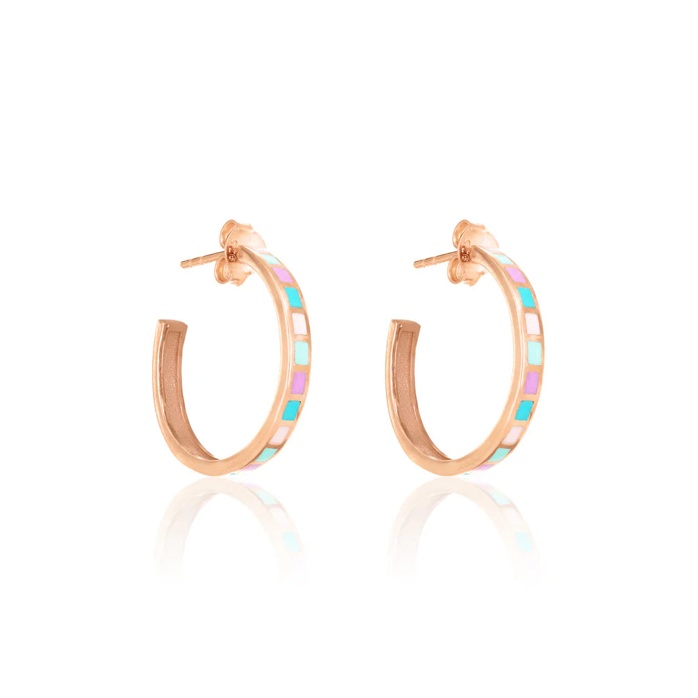 Enamel Rectangles Half Hoop Statement Earring