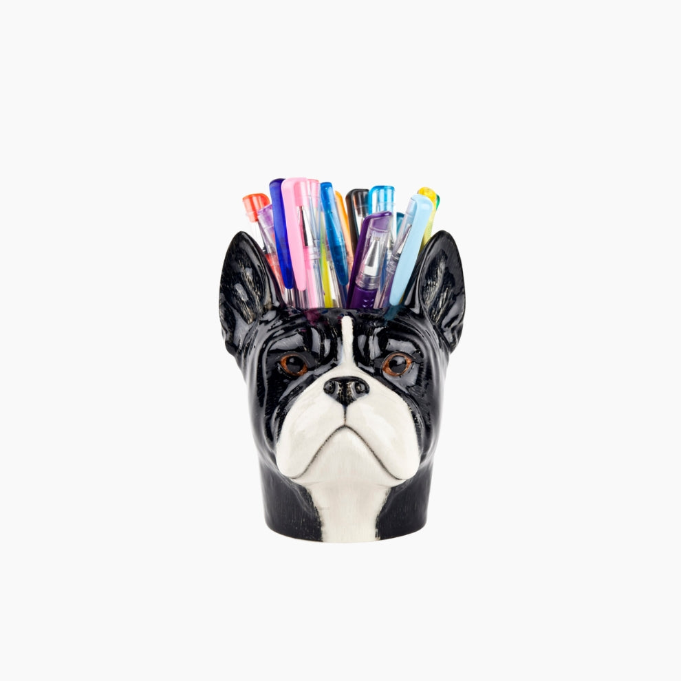 Dog-shaped pen holder with colorful pens 