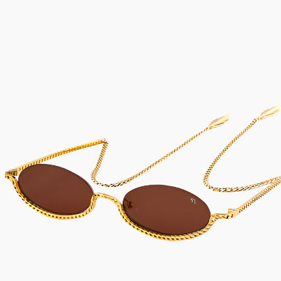 Sunglasses with gold frame and chain 