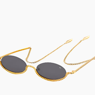 Sunglasses with gold chain strap