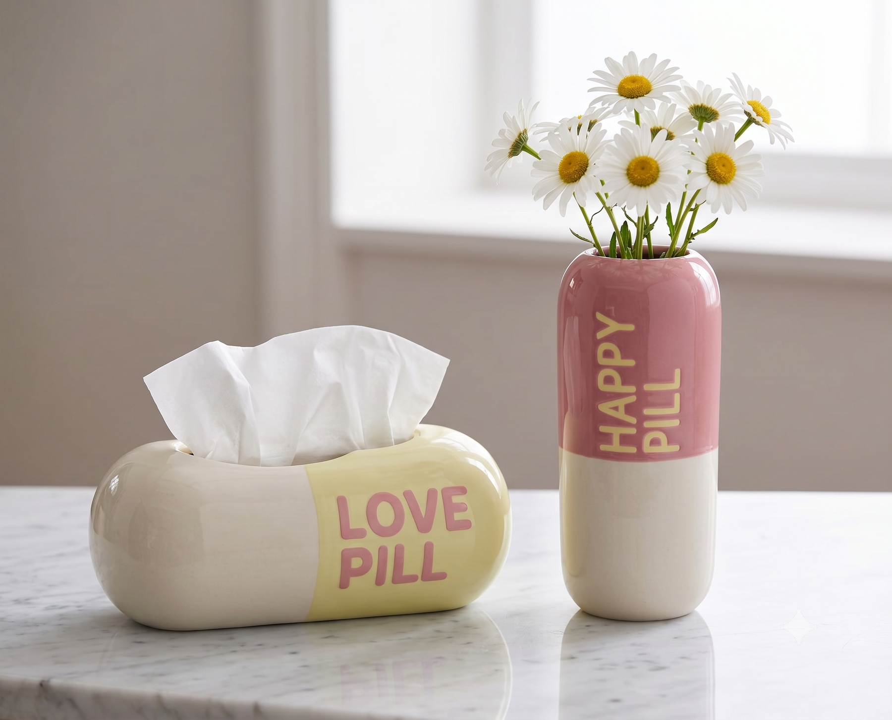 KAL-8437 Vase Happy Pill Fine Earthenware Pink 13.5x13.5x30c