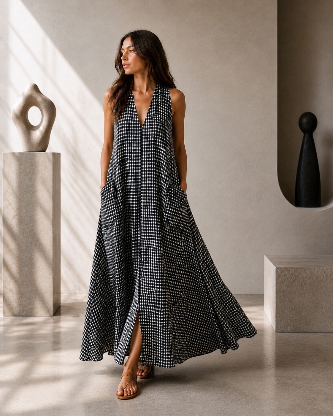 Grid Pleat Dress