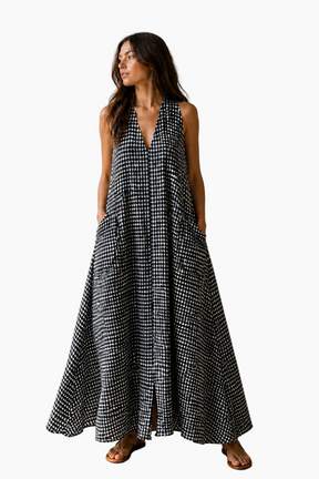 Grid Pleat Dress