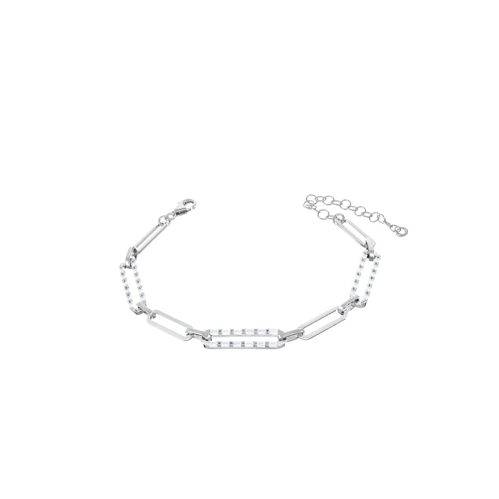 Half Baguette Pave Paperclip Chain Link Bracelet