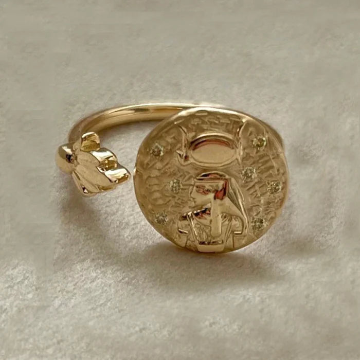 Hathor Coin Ring with Seven Yellow Diamonds