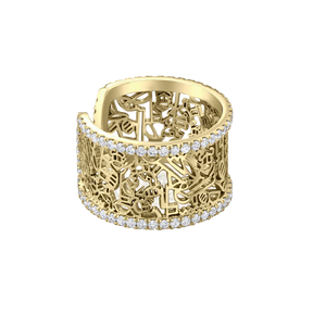 Hieroglyphics Quote Ring with Diamonds