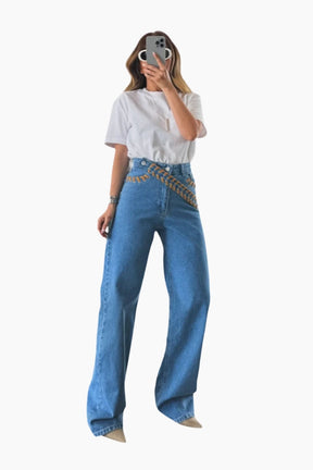 Denim Trouser With Cross Belt