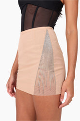 Frolov Embellished Beige Skirt With Two Cuts