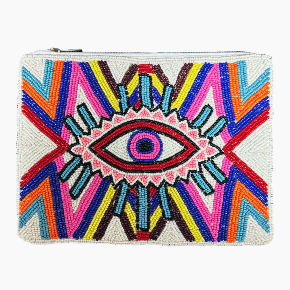 Colorful beaded pouch with eye design